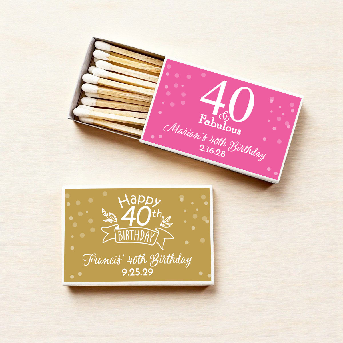 40th Birthday Personalized Matches (Set of 50)