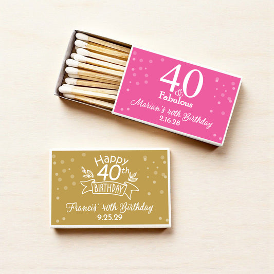 40th Birthday Personalized Matches (Set of 50)