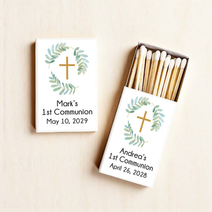 Botanical Greenery First Communion Personalized Matches (Set of 50)