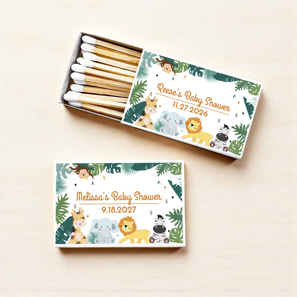 Safari Baby Shower Personalized Matches (Set of 50)