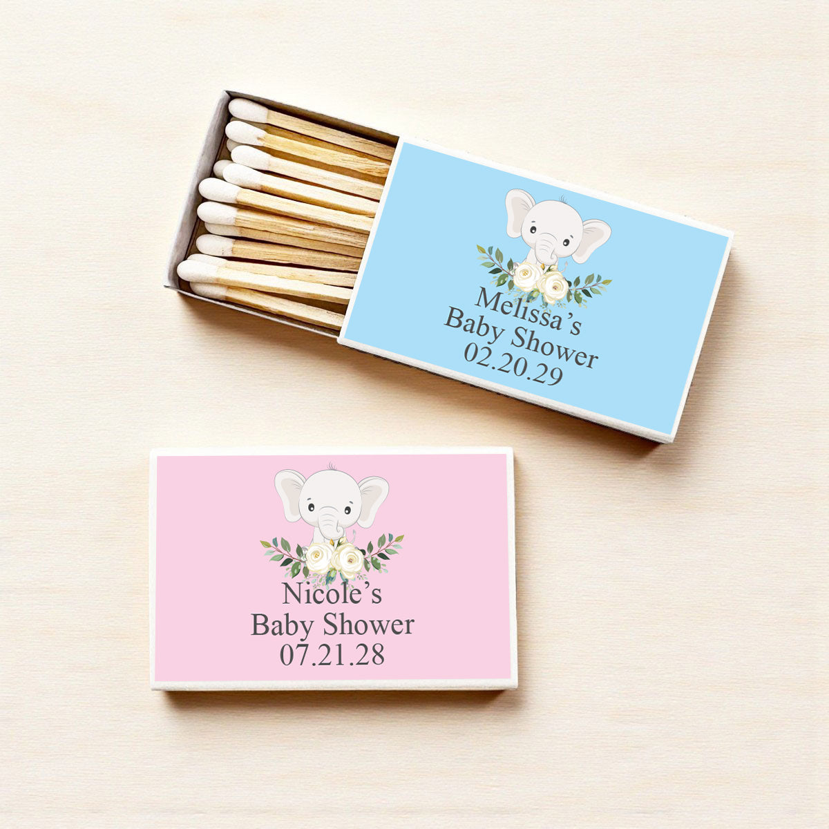 Baby Elephant Personalized Matches (Set of 50)