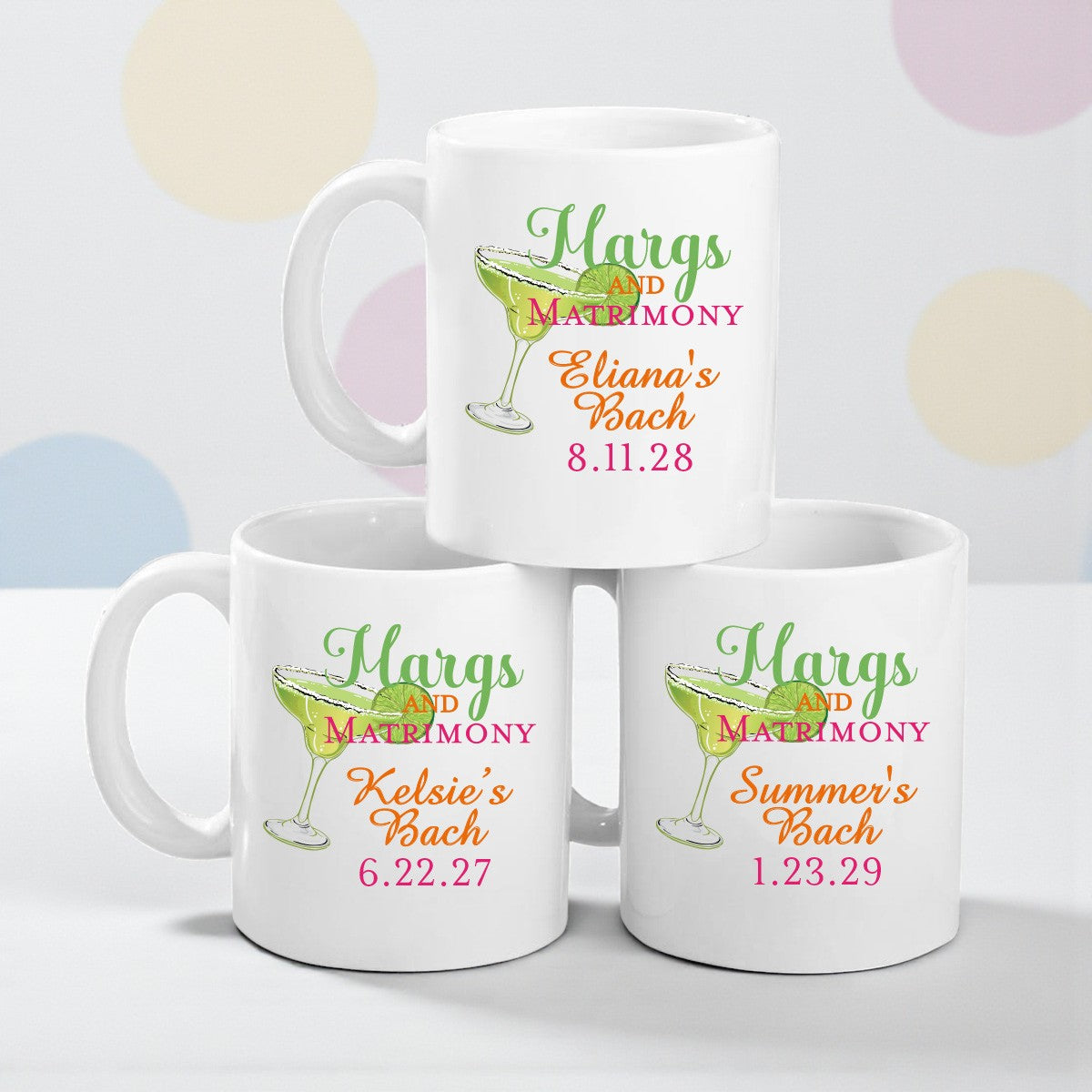 Margs and Matrimony Personalized White Ceramic Coffee Mug (Set of 12)