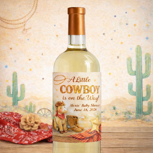 A Little Cowboy is on the Way Personalized Wine Labels (Set of 12)