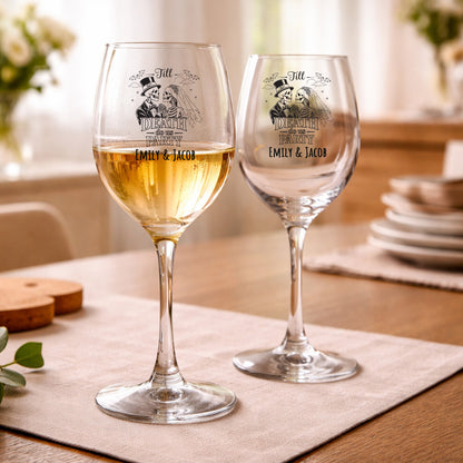 Till Death Do Us Part Personalized Wine Glass with Stem (Set of 24)