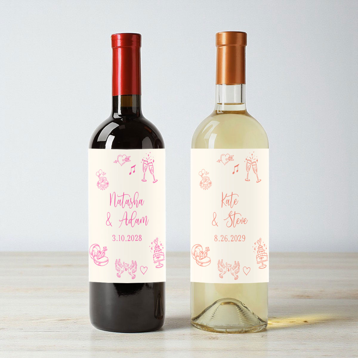 Wedding Drawing Personalized Wine Labels (Set of 12)