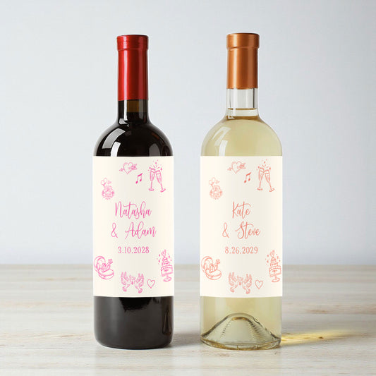 Wedding Drawing Personalized Wine Labels (Set of 12)