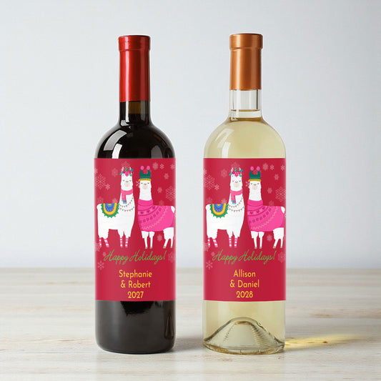 Holiday Llama Personalized Wine Labels (Set of 12)