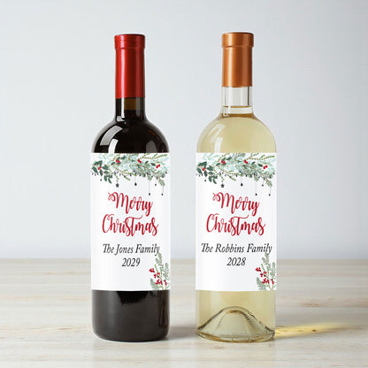 Merry Christmas Personalized Wine Labels (Set of 12)
