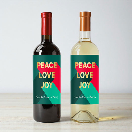 Peace Love Joy Personalized Wine Labels (Set of 12)