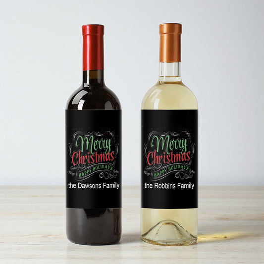 Christmas Happy Holidays Personalized Wine Labels (Set of 12)