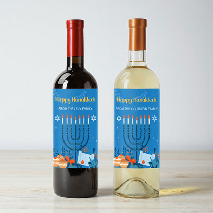 Happy Hanukkah Personalized Wine Labels (Set of 12)