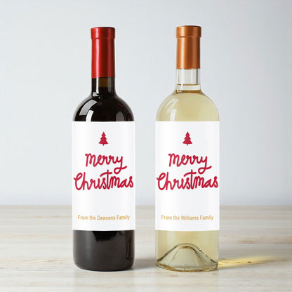 Merry Christmas Tree Personalized Wine Labels (Set of 12)