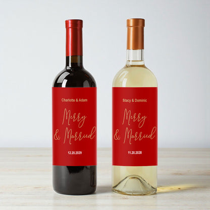 Merry & Married Personalized Wine Labels (Set of 12)