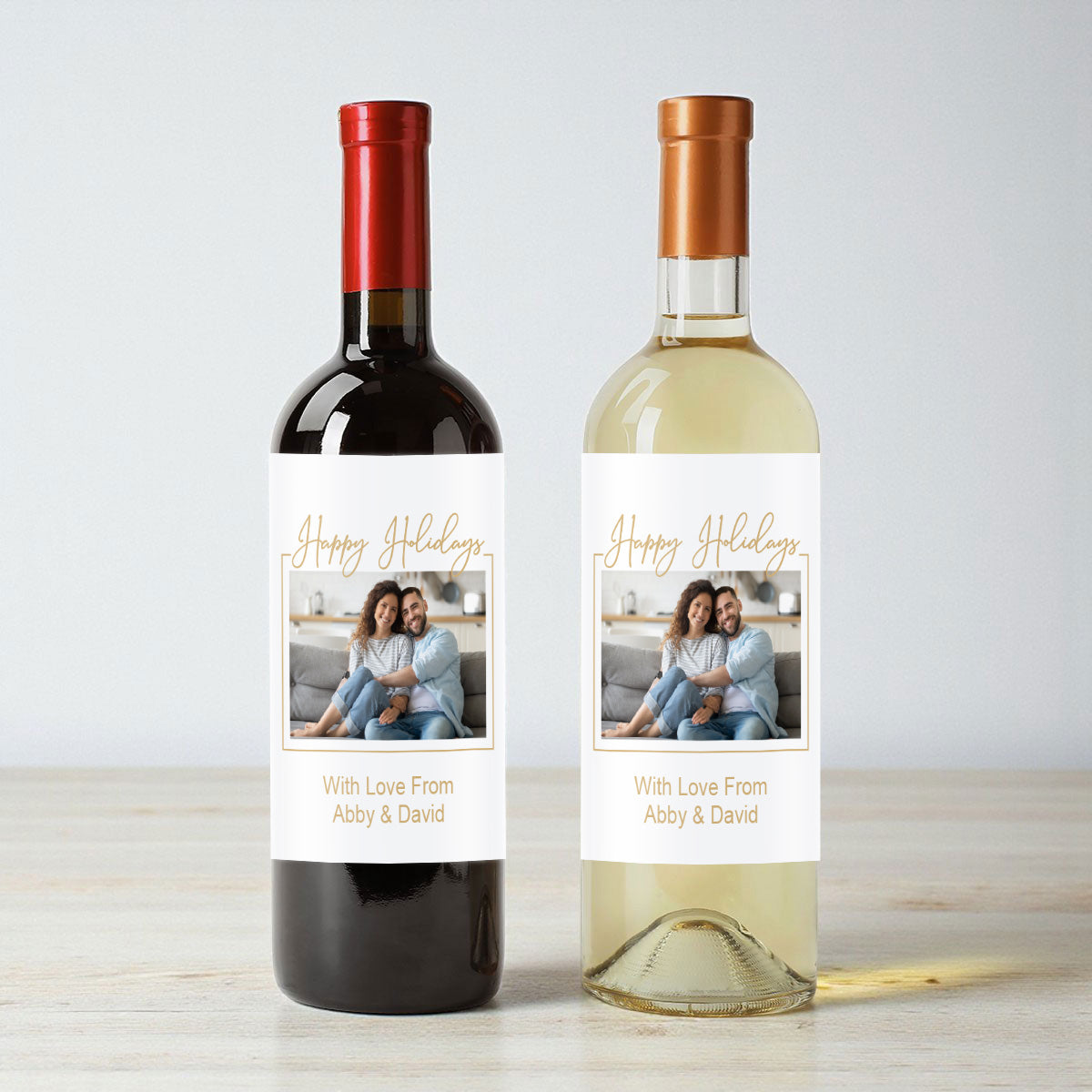 Happy Holidays Picture Personalized Wine Labels (Set of 12)