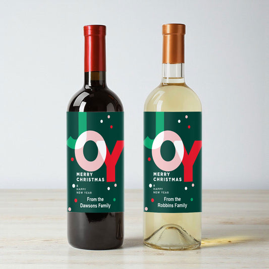 Joy Merry Christmas Personalized Wine Labels (Set of 12)