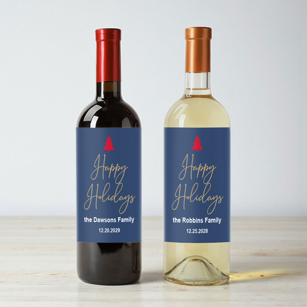 Happy Holidays Christmas Tree Personalized Wine Labels (Set of 12)