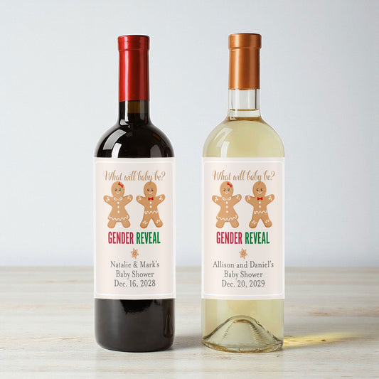 Gingerbread Gender Reveal Personalized Wine Labels (Set of 12)