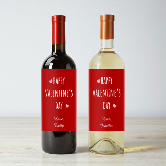 Happy Valentine's Day Hearts Personalized Wine Labels (Set of 12)