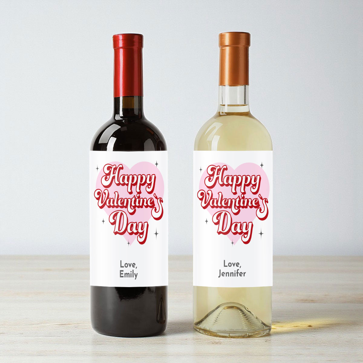 Happy Valentine's Day Sparkling Heart Personalized Wine Labels (Set of 12)