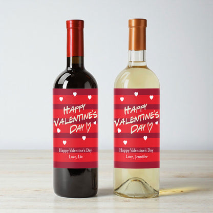 Happy Valentine's Day Stripes Personalized Wine Labels (Set of 12)
