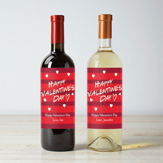 Happy Valentine's Day Stripes Personalized Wine Labels (Set of 12)