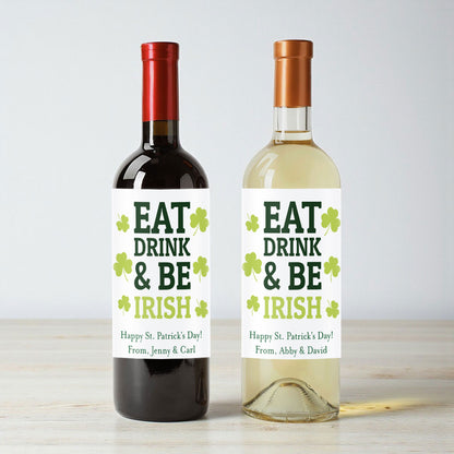 Eat Drink & Be Irish Personalized Wine Labels (Set of 12)