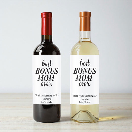 Best Bonus Mother Ever Personalized Wine Labels (Set of 12)