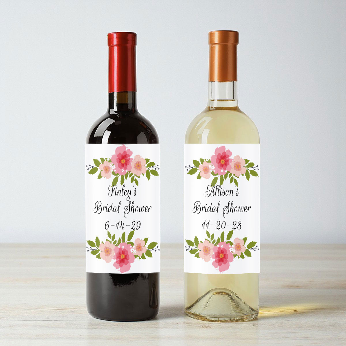 Flower Bridal Shower Personalized Wine Labels (Set of 12)