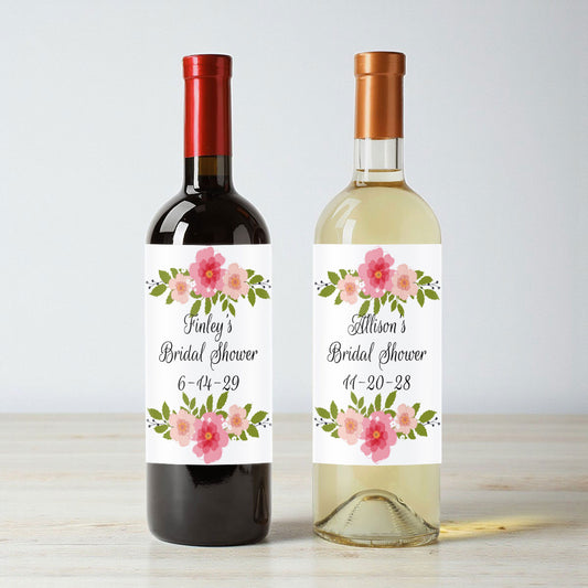 Flower Bridal Shower Personalized Wine Labels (Set of 12)