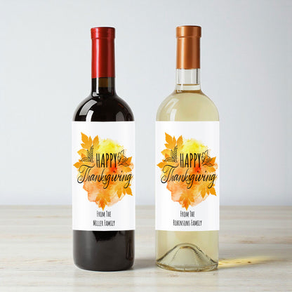 Happy Thanksgiving Fall Leaves Personalized Wine Labels (Set of 12)