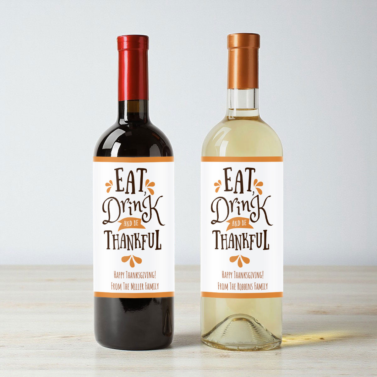 Eat Drink And Be Thankful Personalized Wine Labels (Set of 12)