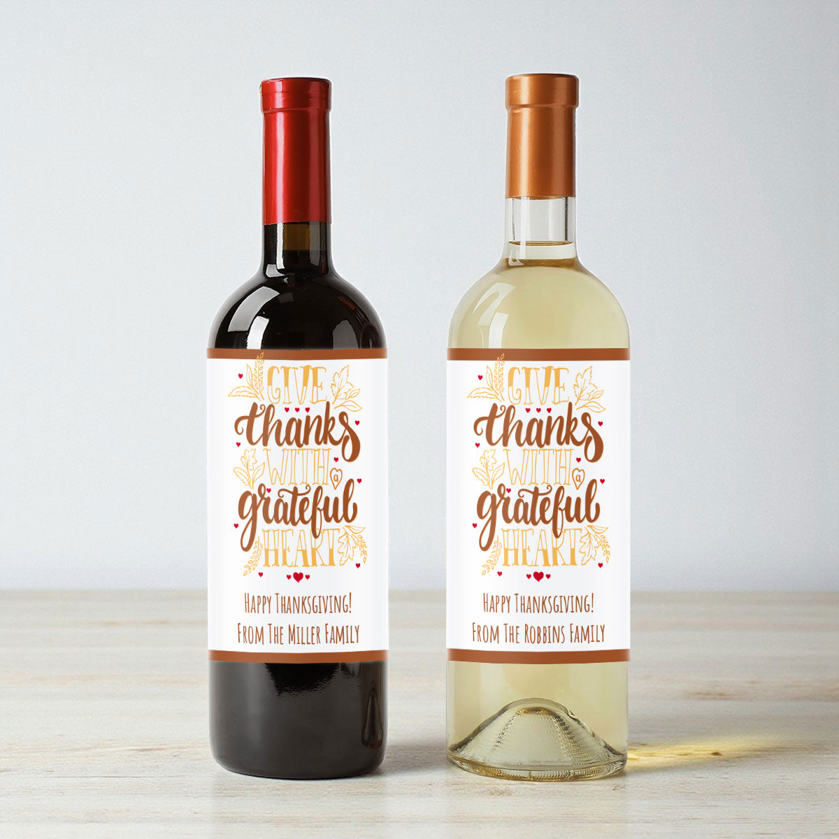 Give Thanks With Grateful Heart Personalized Wine Labels (Set of 12)