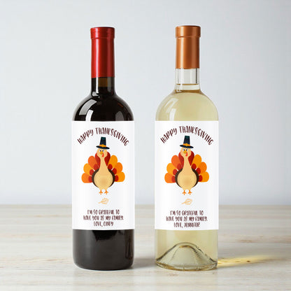 Happy Thanksgiving Turkey Personalized Wine Labels (Set of 12)