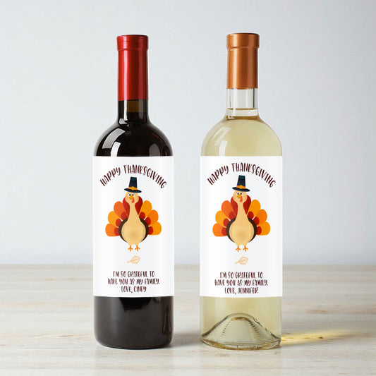 Happy Thanksgiving Turkey Personalized Wine Labels (Set of 12)