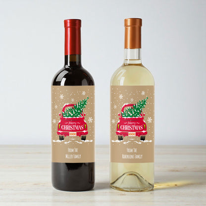 Christmas Red Pickup Truck Personalized Wine Labels (Set of 12)
