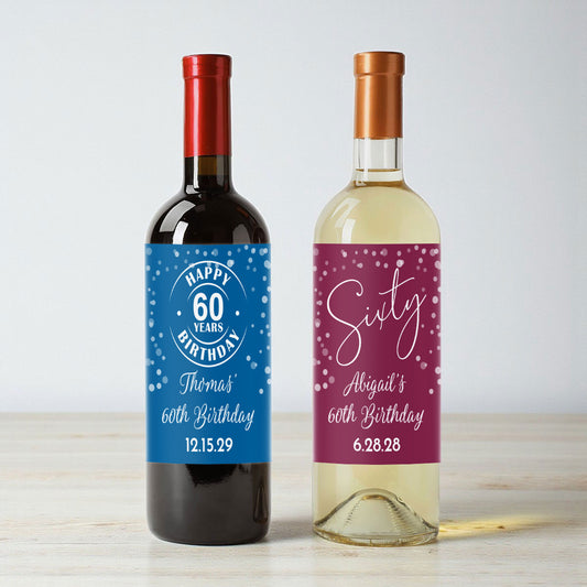 60th Birthday Personalized Wine Labels (Set of 12)