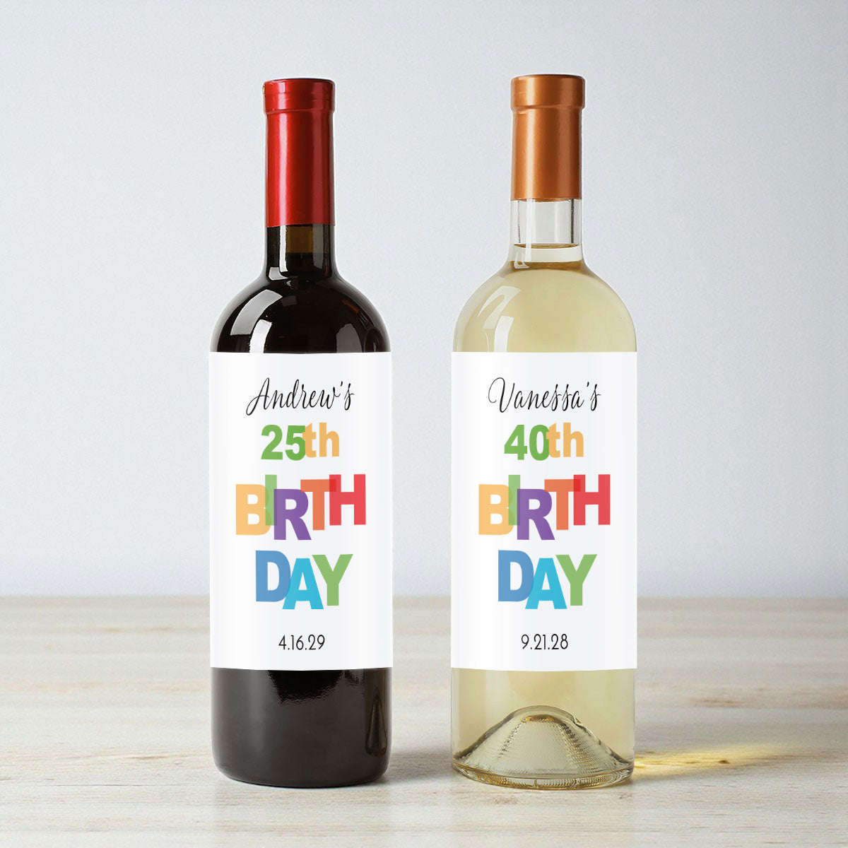 Colorful Birthday Personalized Wine Labels (Set of 12)