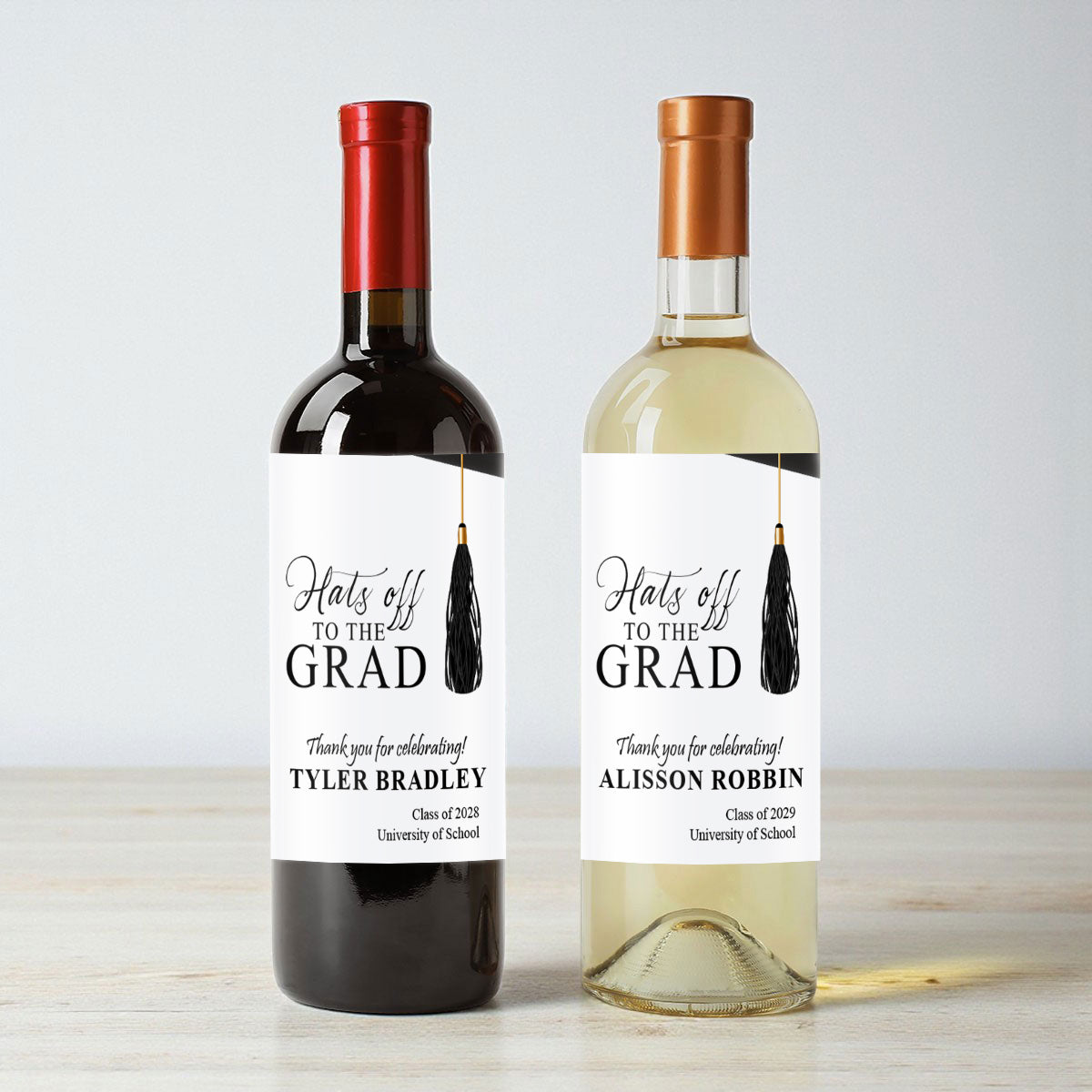 Hats Off The Grad Personalized Wine Labels (Set of 12)