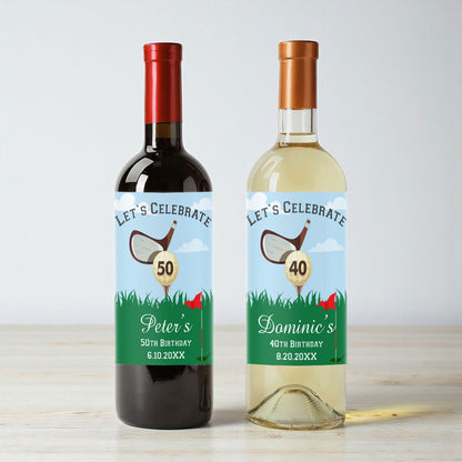 Golf Birthday Party Personalized Wine Labels (Set of 12)