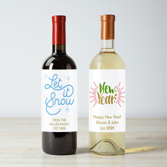 Holiday Christmas Personalized Wine Labels (Set of 12)