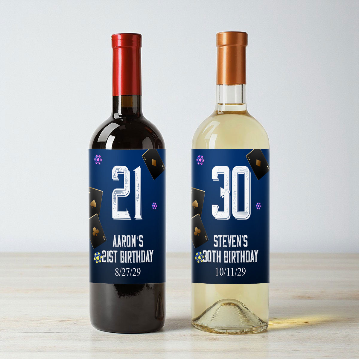 Vegas Birthday Personalized Wine Labels (Set of 12)
