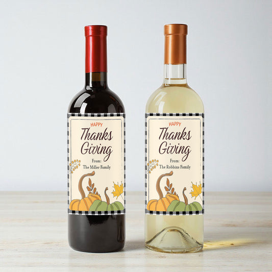 Happy Thanksgiving Personalized Wine Labels (Set of 12)