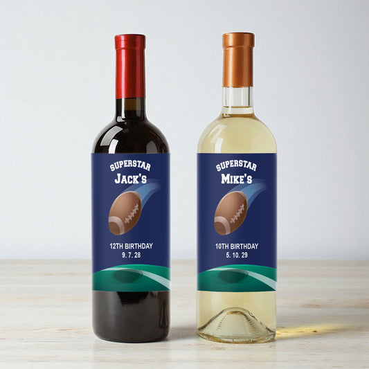 Football Birthday Personalized Wine Labels (Set of 12)