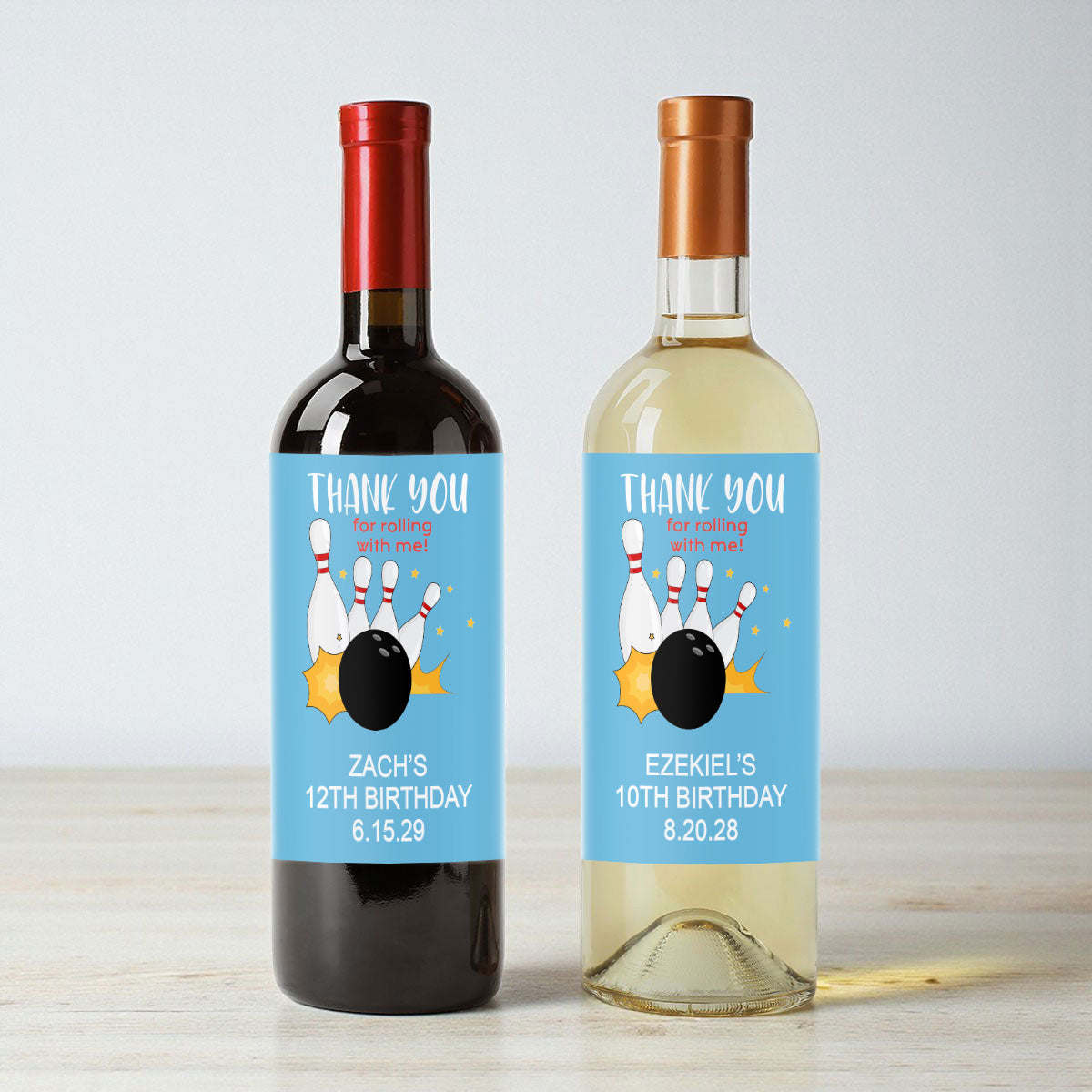 Bowling Kids Birthday Personalized Wine Labels (Set of 12)