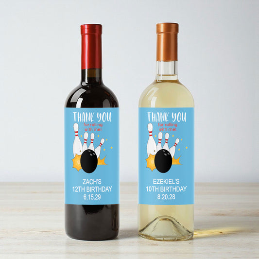 Bowling Kids Birthday Personalized Wine Labels (Set of 12)