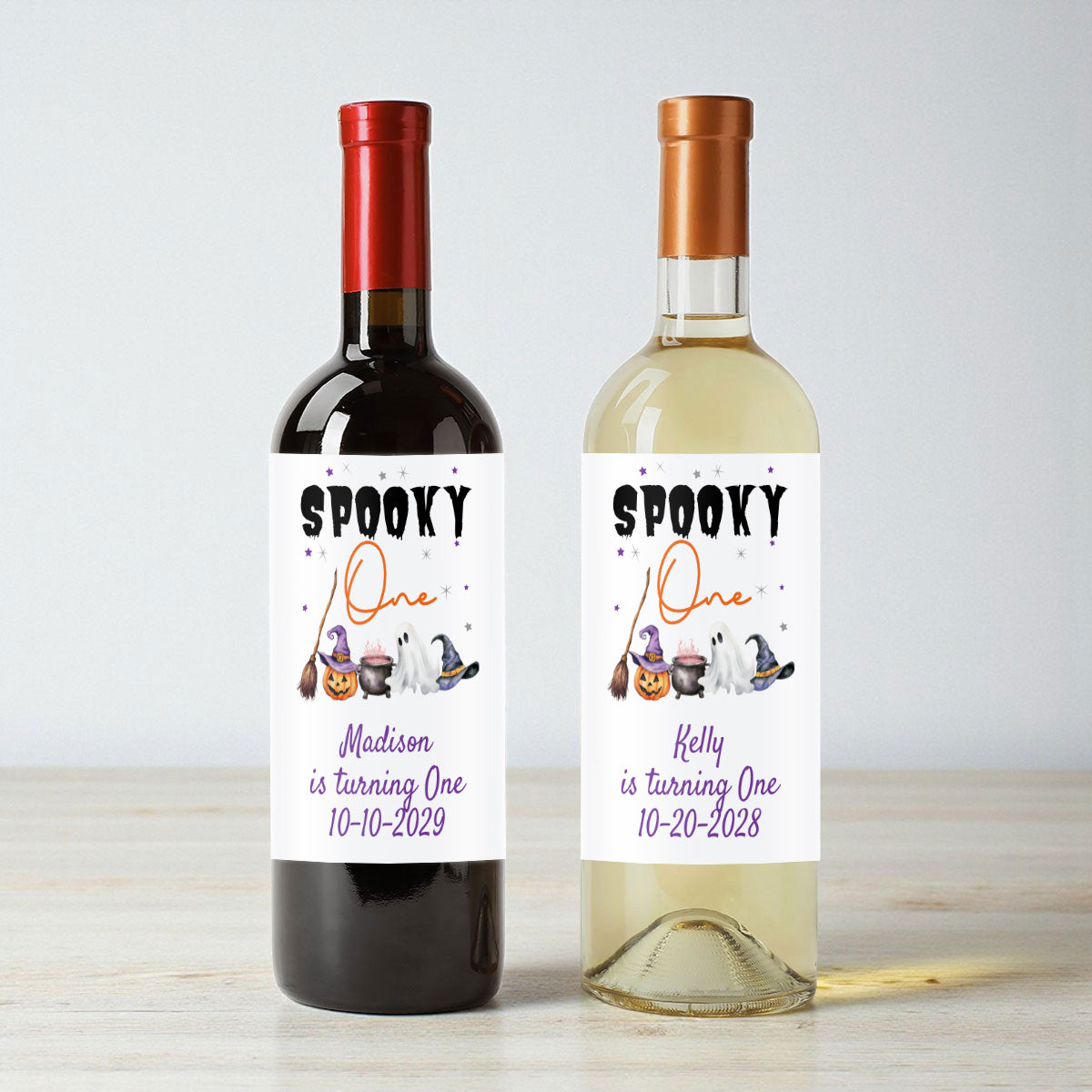 Spooky One Birthday Halloween Personalized Wine Labels (Set of 12)