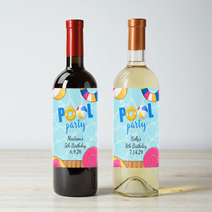 Pool Party Birthday Personalized Wine Labels (Set of 12)