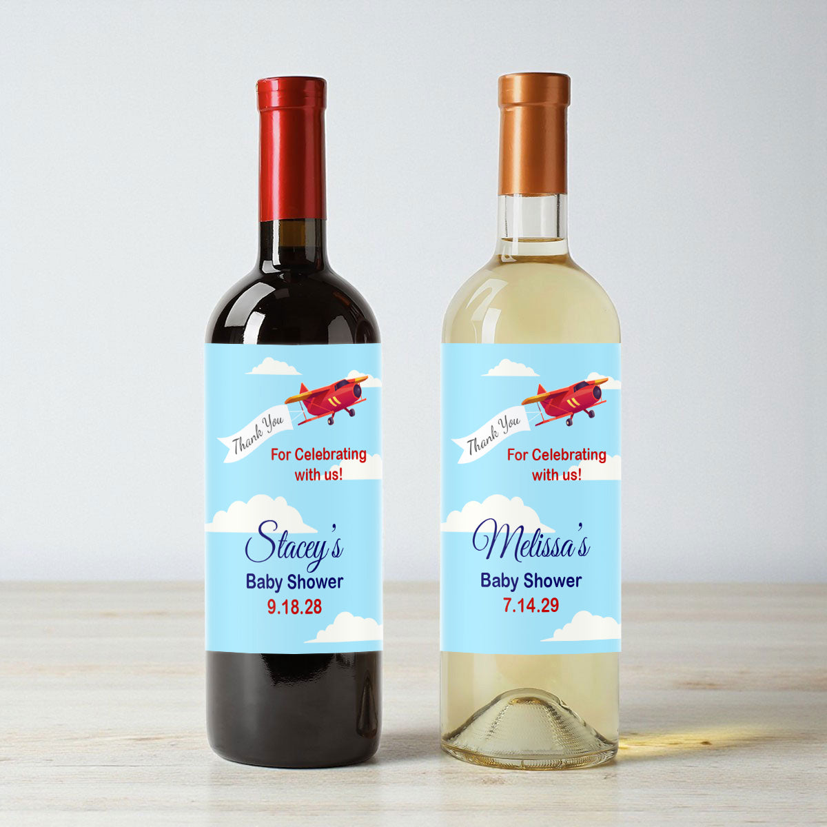 Airplane Birthday Baby Shower Personalized Wine Labels (Set of 12)