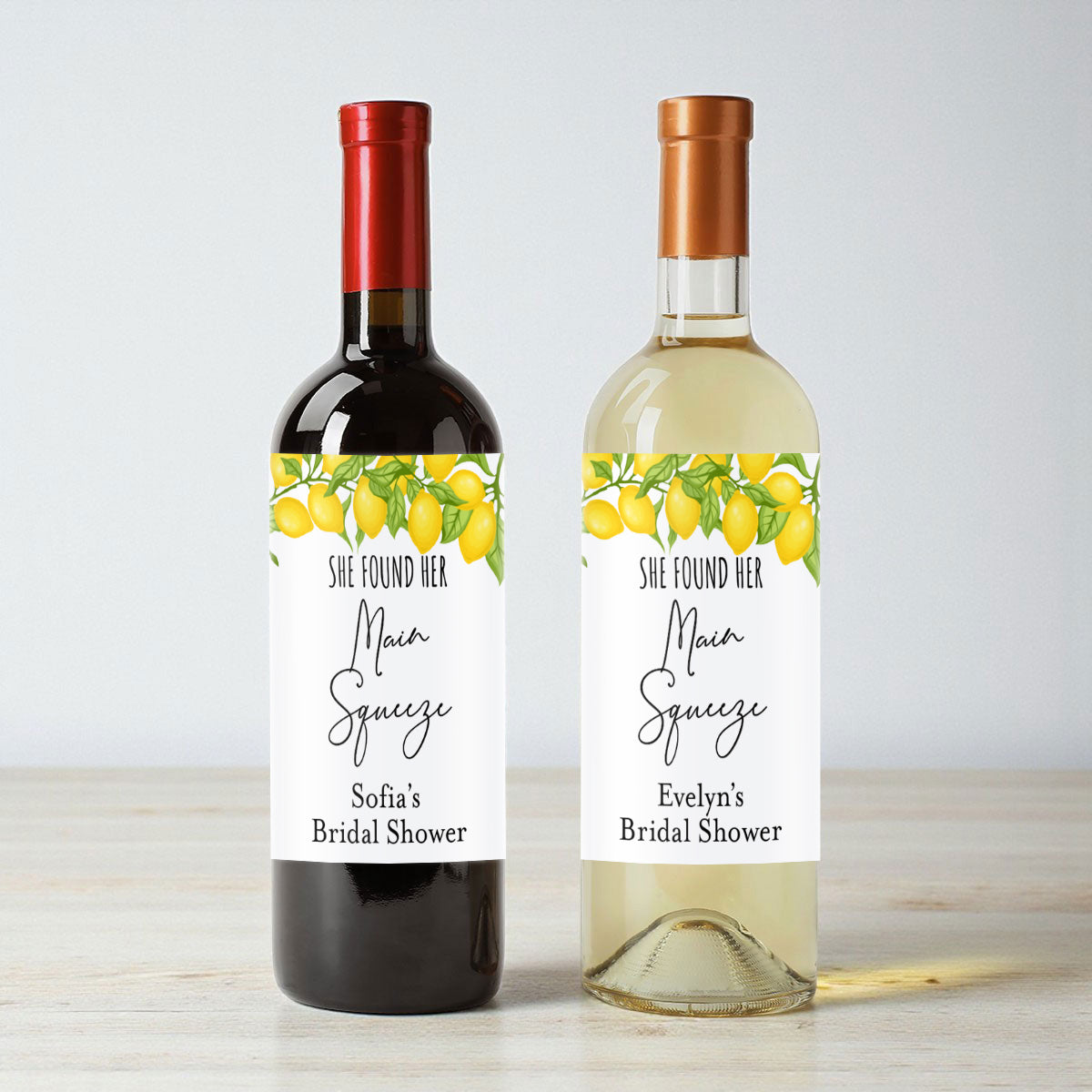 Mediterranean She Found Her Main Squeeze Personalized Wine Labels (Set of 12)