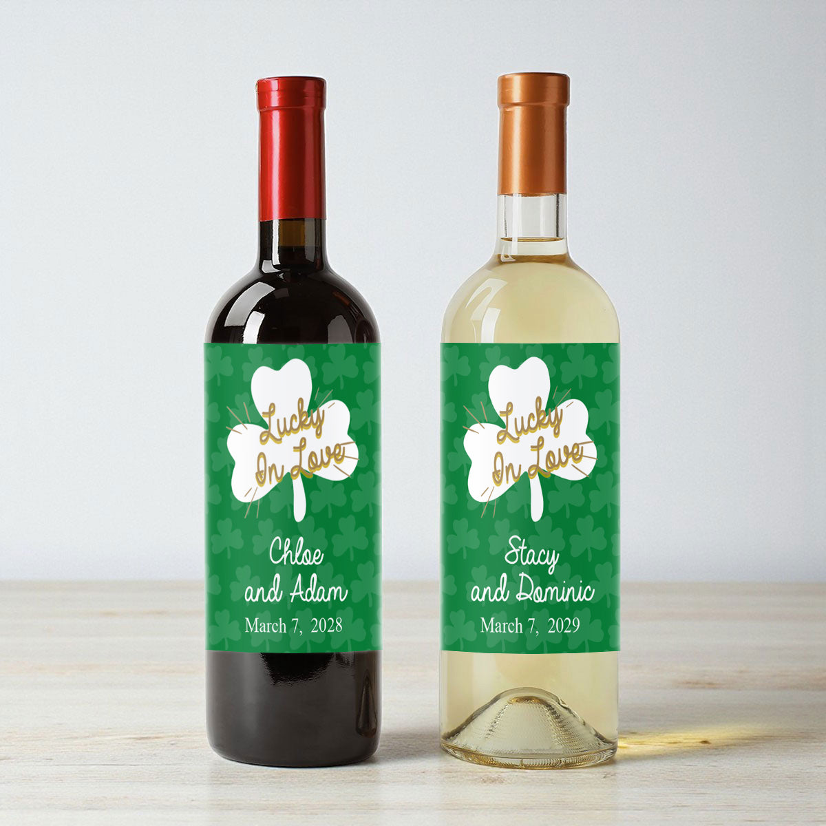 Lucky In Love Shamrock Personalized Wine Labels (Set of 12)